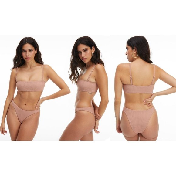Good American Ribbed Better Bikini Cheeky Bottoms Size 3 Large Desert Rose Pink - Picture 2 of 8